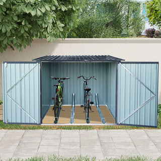 Outdoor Steel Storage Shed For Bicycle with Slope Roof and 4 Bike Tracks, Black