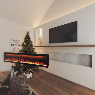 Mounted Electric Fireplace – Black LED, Remote Control, Multiple Sizes (50 in–88 in)