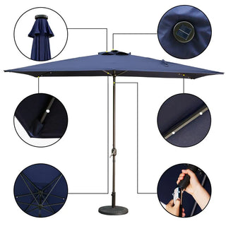 10Ft Outdoor Rectangular Umbrella with 26 Solar-Powered LED Lights, Crank and Tilt