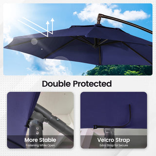 11 FT Steel Pole Solar LED Offset Patio Umbrella with 360° Rotation & Easy Crank – Outdoor Hanging Cantilever Umbrella for Patio & Garden