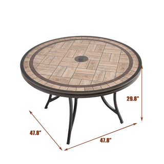 48-Inch Antique Bronze Round Tile-Top Patio Dining Table with Umbrella Hole