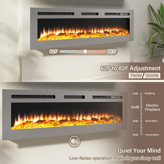 50/60 Inch  Modern LED Heater with 12 Flame Colors & Remote Electric Fireplace