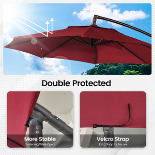 11 FT Steel Pole Solar LED Offset Patio Umbrella with 360° Rotation & Easy Crank – Outdoor Hanging Cantilever Umbrella for Patio & Garden