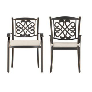 Red/Beige 4-Piece Cast Aluminum Patio Dining Chairs with Diagonal-Mesh & Vine Backrest
