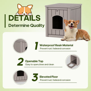 Dog House for Small to Large Sized Dogs, Outdoor and Indoor Doghouse with Durable Weatherproof Resin, Multi-Functional Pet House(Black, Medium)