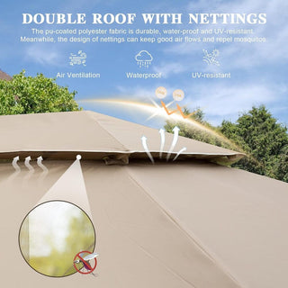 10X14 FT Outdoor Gazebo With Double Roofs, Privacy Curtains, Mosquito Nettings, Heavy Duty Metal Frame Party Tent Canopy