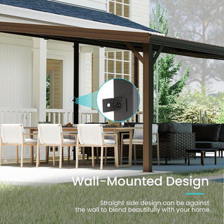 12X20 FT Lean to Gazebo With Sloping Galvanized Steel Roof, Upgraded Heavy Duty Mounted Shelter With Drainage System