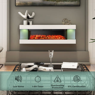 32"/50"/60"/72" Wall-Mounted Electric Fireplace with Suspended LED Lighting, Modern Indoor Fireplace for Living Room