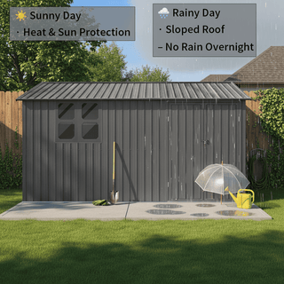 12x10 FT Metal Garden Shed Outdoor Storage with Window, Heavy Duty Steel Tool Shed for Backyard, Patio, Lawn – Available in White/Black/Grey/Brown