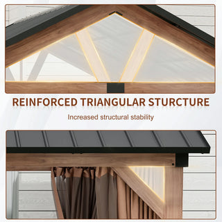 13X11 FT Patio Gable Roof Hardtop Gazebo Aluminium Frame Galvanized Steel Top