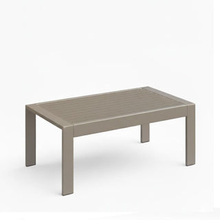 43" x 24" All-Weather Metal Outdoor Coffee Table with Wood-Look Top and Khaki/Black Frame