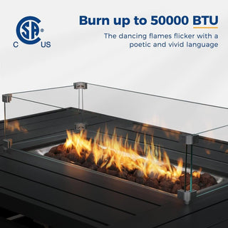 54.3 Inches Outdoor Patio White/Dark Grey/Black Aluminum Fire Pit Table, 50000 BTU CSA Certified Propane Gas Fire Pit, Rectangular Fire Table w/Stainless Burner, Lava Rock, Waterproof Cover