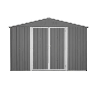10 x 10 FT Outdoor Metal Storage Shed with Reinforced Frame, Lockable Double Doors, Heavy-Duty Garden Tool Shed for Backyard, Patio, Lawn & Outdoor Use