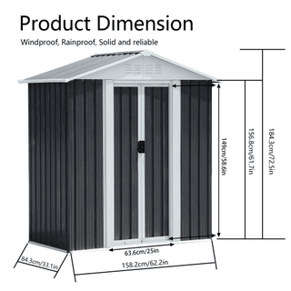 5 x 3 FT Outdoor Storage Shed with Aluminum Alloy Frame & Base, Dark Grey Metal Garden Shed for Patio, Backyard & Tool Storage