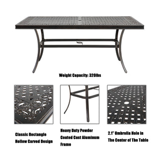 Antique Bronze Cast Aluminum Patio Dining Table with Umbrella Hole