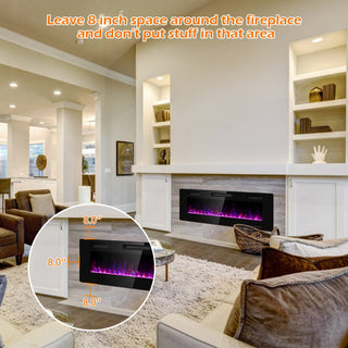 30/36/42/50/60-Inch Recessed Ultra Thin Electric Fireplace Heater with Glass Appearance