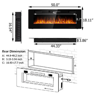 30/36/42/50/60-Inch Recessed Ultra Thin Electric Fireplace Heater with Glass Appearance