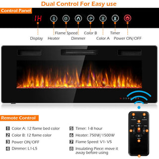 30/36/42/50/60-Inch Recessed Ultra Thin Electric Fireplace Heater with Glass Appearance