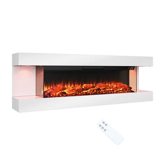 32"/50"/60"/72" Wall-Mounted Electric Fireplace with Suspended LED Lighting, Modern Indoor Fireplace for Living Room