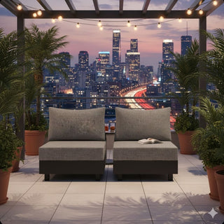 2-Piece Gray Aluminum Modular Armless Chairs for Pool Garden Balcony Porch (Set of 2)