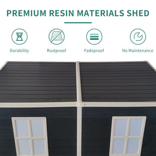 8x4 FT Outdoor Resin Garden Shed with Floor and 2 Windows, Plastic Patio Outdoor Storage Shed with Lockable Door for Garden Tools, Bicycles, Trash Cans, Black
