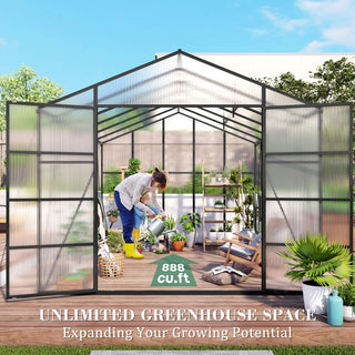 New-Design Walk-In Polycarbonate Greenhouse with Heavy-Duty Aluminum Frame – All-Season Garden & Backyard Greenhouse