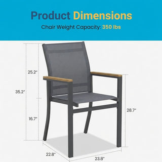 Set of 6 Outdoor Patio Dining Chairs, Gray Aluminum Frame with All-Weather Textilene