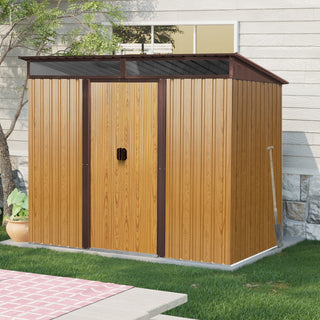 8X6 FT Outdoor Metal Storage Shed with Lockable Sliding Doors and Transparent Roof Panel, Perfect for Garden and Lawn Equipment