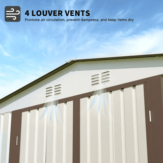 10x8 FT White Aluminum Garden Shed with Foundation, Outdoor Storage Shed with Hinge Door for Backyard