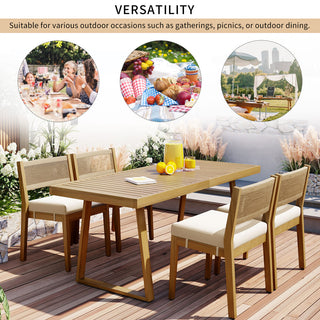 Outdoor Acacia Wood Dining Set – Patio Table & Chairs with Thick Cushions for Balcony, Garden & Backyard