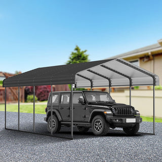 10x15/12x20 FT Heavy Duty Metal Carport with Galvanized Steel Roof and Reinforced Base for Cars, Boats & Trucks