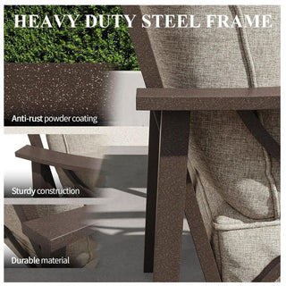 48" All-Weather Metal Loveseat 2 Seats Couch Sofa with Gray/Beige/Khaki Cushions with black Frame