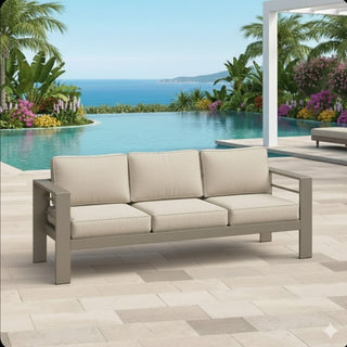 75 In All-Weather Metal 3-Seat Patio Sofa Couch with Thick Cushions & Frame