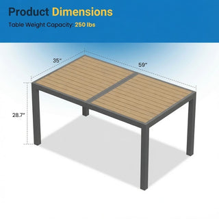 59-Inch Outdoor Patio Dining Table, Gray Aluminum Frame with HDPE Slatted Top