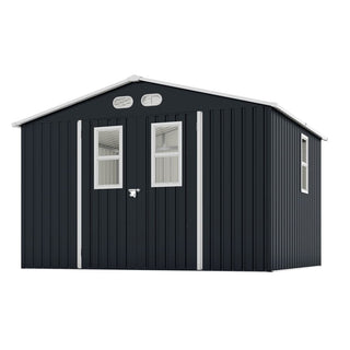 8x10 Ft Outdoor Storage Shed with Protective Coating, 4 Daylight Windows & Lockable Doors, Heavy-Duty Metal Garden Shed, Dual Color Option