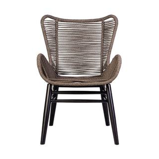 Outdoor Patio Dining Chair in Dark Eucalyptus Wood and Truffle Rope