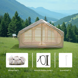 6.3m² Inflatable Glamping Tent, 4-Season Waterproof Air Tent with Clear Skylight, 420D Oxford Fabric, Mesh Windows & Doors