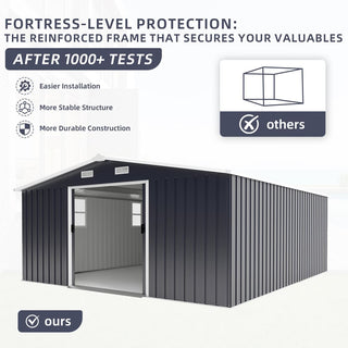 10x12 FT Outdoor Metal Storage Shed with Dual Skylight Windows, 0.25mm Color Steel Panels & Protective Film, Available in Two Colors