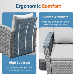 4-Piece Wicker Patio Conversation Set With Glass Table and Blue/Black/Gray Cushions