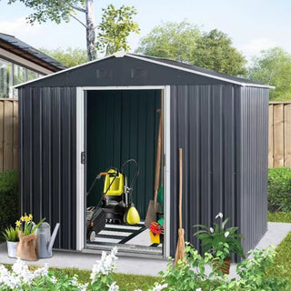 8X6 FT Outdoor Metal Storage Shed with Foundation, Weatherproof Garden Tool Organizer