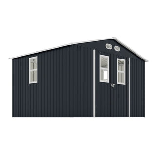 8x10 Ft Outdoor Storage Shed with Protective Coating, 4 Daylight Windows & Lockable Doors, Heavy-Duty Metal Garden Shed, Dual Color Option