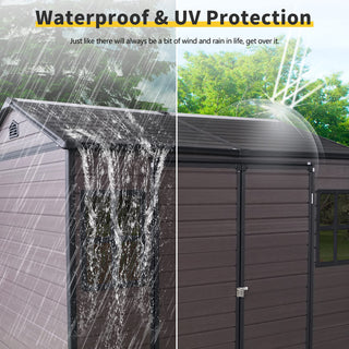 8 x 6 ft Resin Outdoor Storage Shed Waterproof Shed with Floor & Two Windows & Lockable Door, Tool Shed for Garden, Patio, Backyard,Grey/Black/White+Gray/Brown