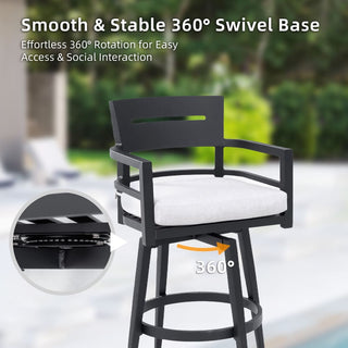 5-Piece Outdoor Patio Swivel Bar Set with Marble-Style Stone Table & Aluminum Swivel Bar Stools