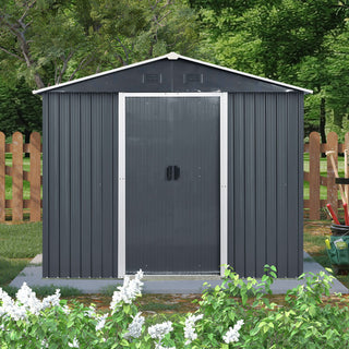 8X4 FT Outdoor Metal Storage Shed with Window and Metal Foundation for Backyard, Patio, Lawn