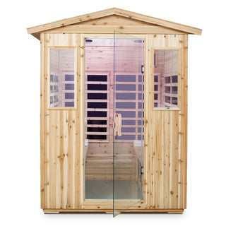 4-Person Outdoor Far Infrared Sauna Room with Old Fir Wood Frame – Home Spa Dry Sauna Cabin