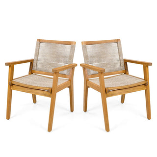 Outdoor Dining Chairs Set of 2, Teak Finish Wood Frame , Natural Courtyard Style, 400lbs Capacity