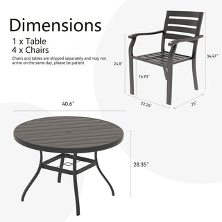5-Piece Outdoor Patio Dining Set with 4 Stackable Metal Chairs & 40.6" Round Table for Lawn, Garden & Backyard