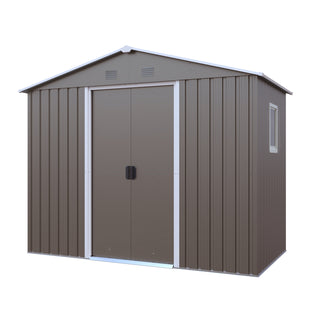 8X4 FT Outdoor Metal Storage Shed with Window and Metal Foundation for Backyard, Patio, Lawn