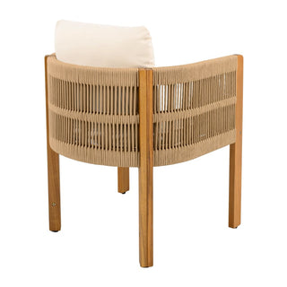 Acacia Wood Outdoor Dining Chairs 2-Pack with Mix White Rope Handles, Washable Waterproof Brown/Grey/Beige Cushions, 400 lbs Capacity