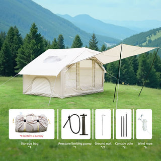 6.3m² Inflatable Camping Tent with Canopy, 4-Season Waterproof & Windproof Air Tent with Clear Skylight, Mesh Windows and Doors